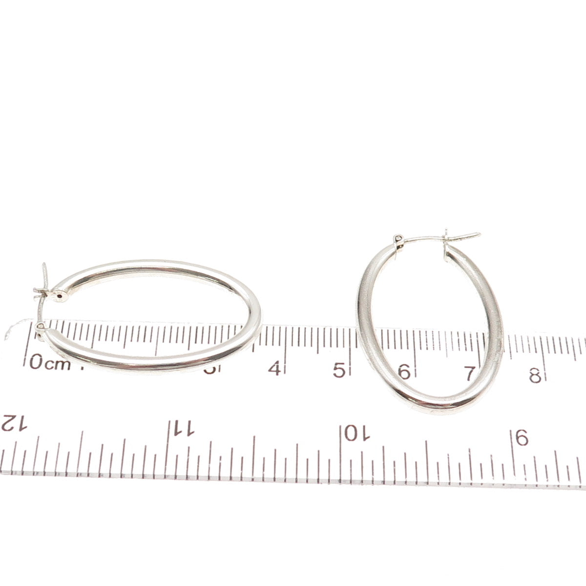 925 Sterling Silver Italy Tube Oval Hoop Earrings
