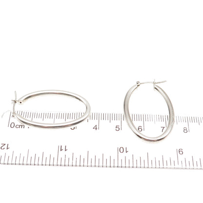 925 Sterling Silver Italy Tube Oval Hoop Earrings
