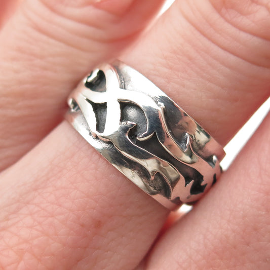 925 Sterling Silver Vintage Thorn Wire Oxidized Band Ring Size 6.75