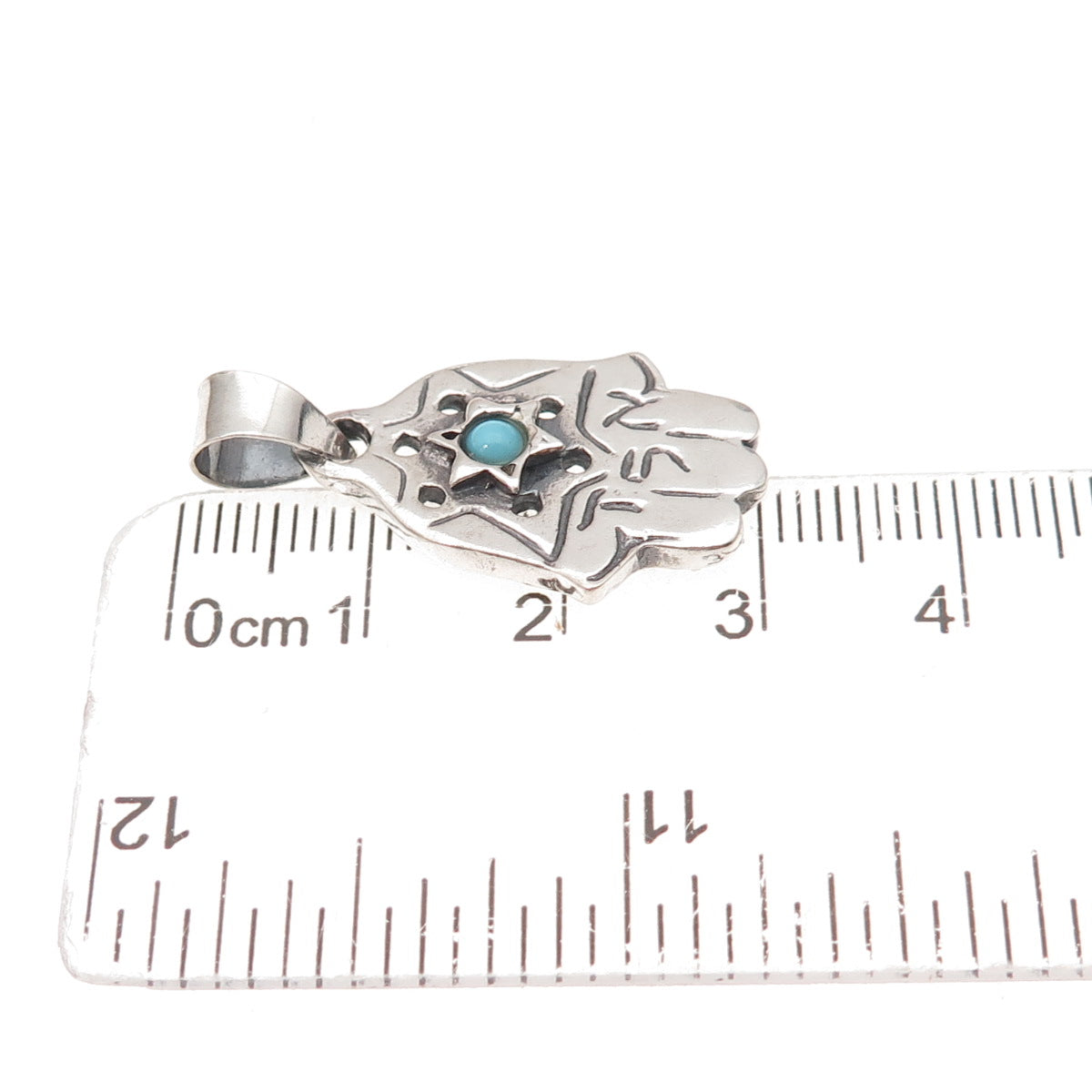 Alon Sterling Silver Vintage Real Turquoise Star of David Hamsa Amulet Pendant