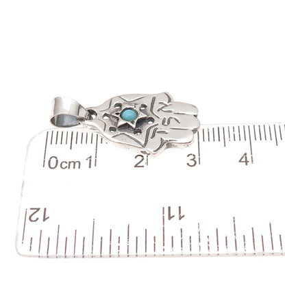 Alon Sterling Silver Vintage Real Turquoise Star of David Hamsa Amulet Pendant