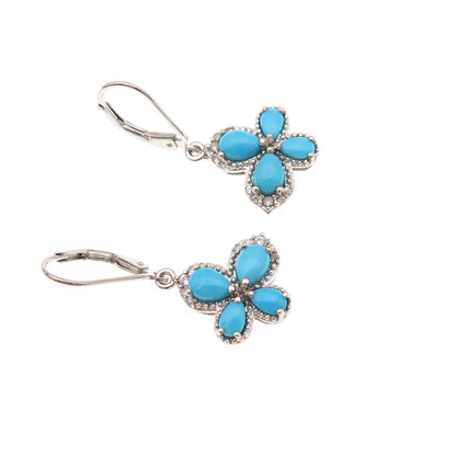 Chuck Clemency 925 Sterling Silver Real Turquoise White Topaz Butterfly Earrings