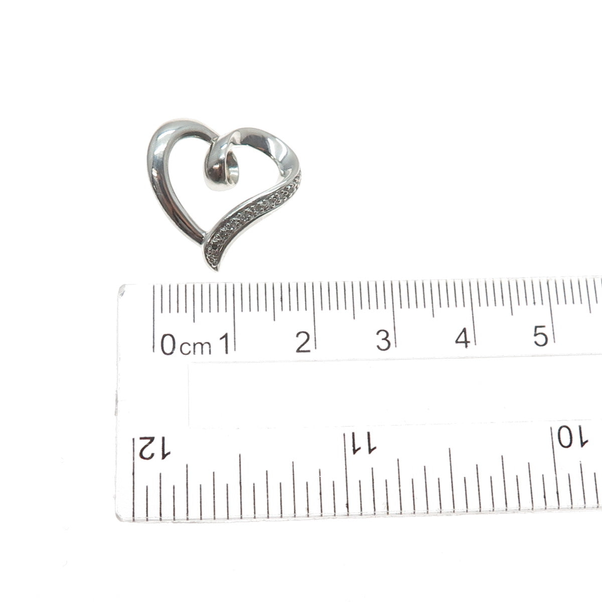 925 Sterling Silver Real Round-Cut Diamond Heart Mini Slide Charm Pendant