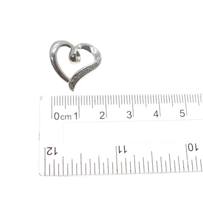 925 Sterling Silver Real Round-Cut Diamond Heart Mini Slide Charm Pendant