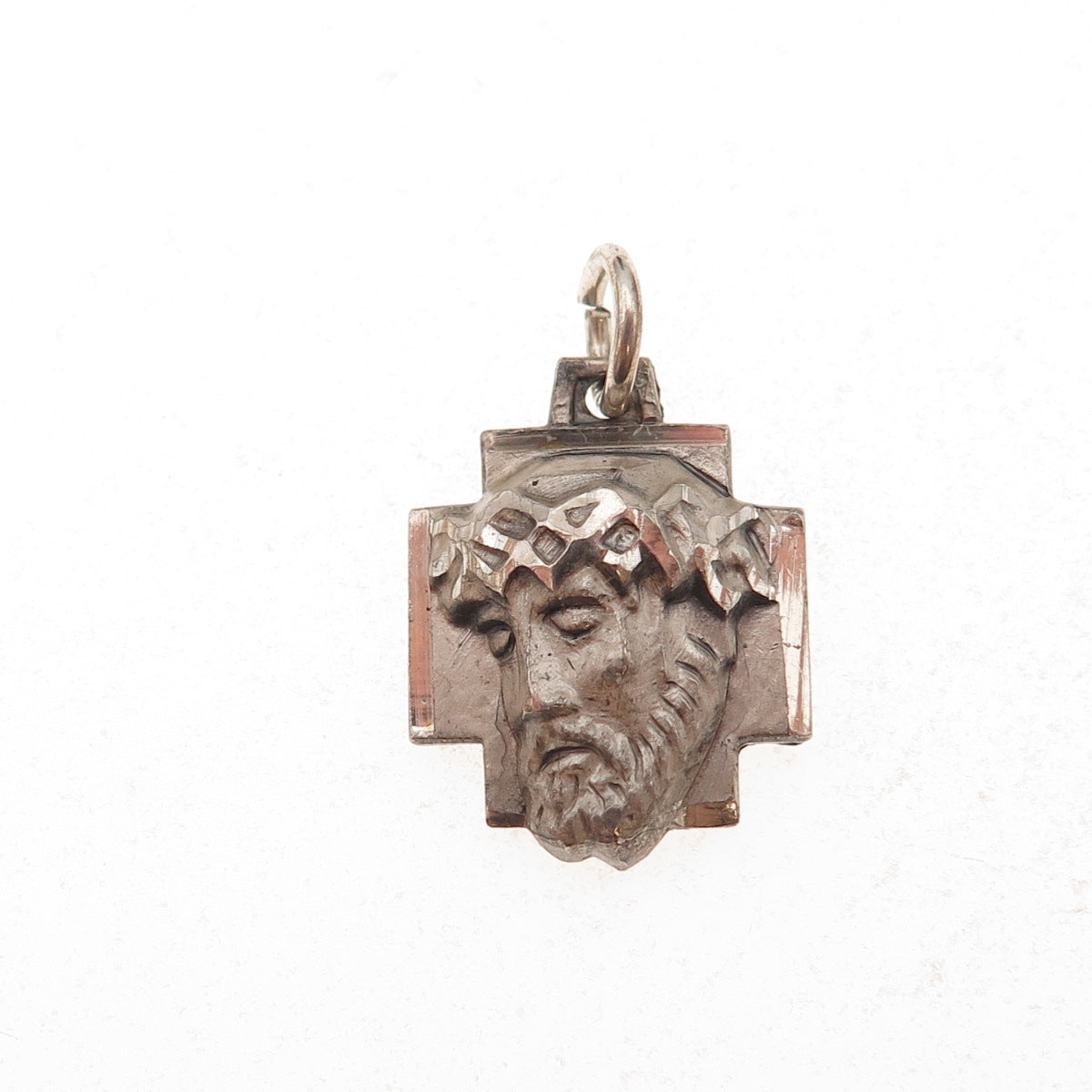 Chapel 925 Sterling Silver Vintage Jesus Cross Oxidized Charm Pendant