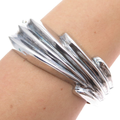 925 Sterling Silver Vintage Heavy 63.8g Modernist Oxidized Bangle Bracelet 6.5"