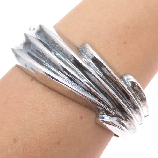 925 Sterling Silver Vintage Heavy 63.8g Modernist Oxidized Bangle Bracelet 6.5"
