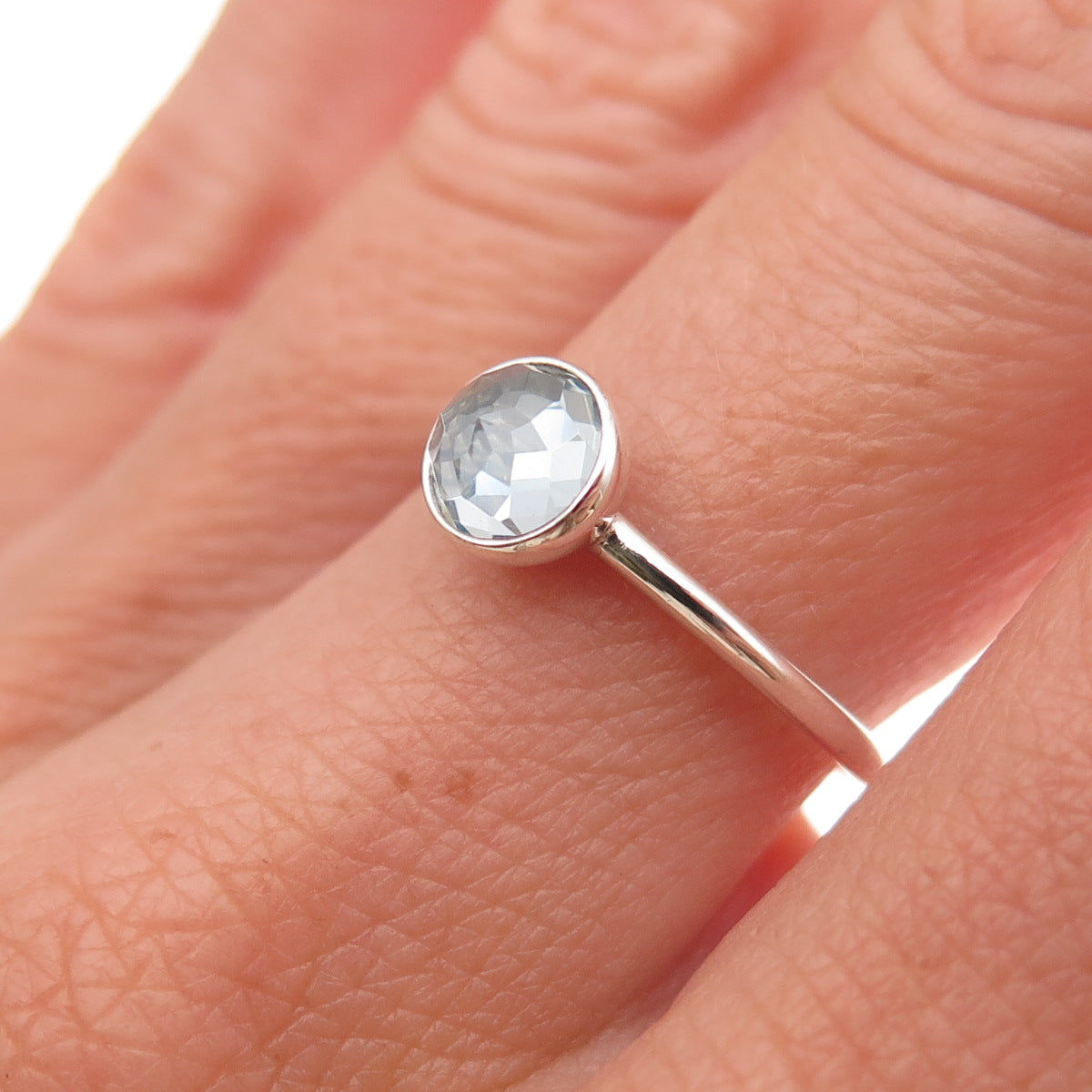 Pandora 925 Sterling Silver Blue Crystal March Birthstone Ring Size 6.75