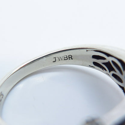 925 Sterling Silver Jane Seymour White Diamond Enamel Belt Buckle Ring Size 6.75