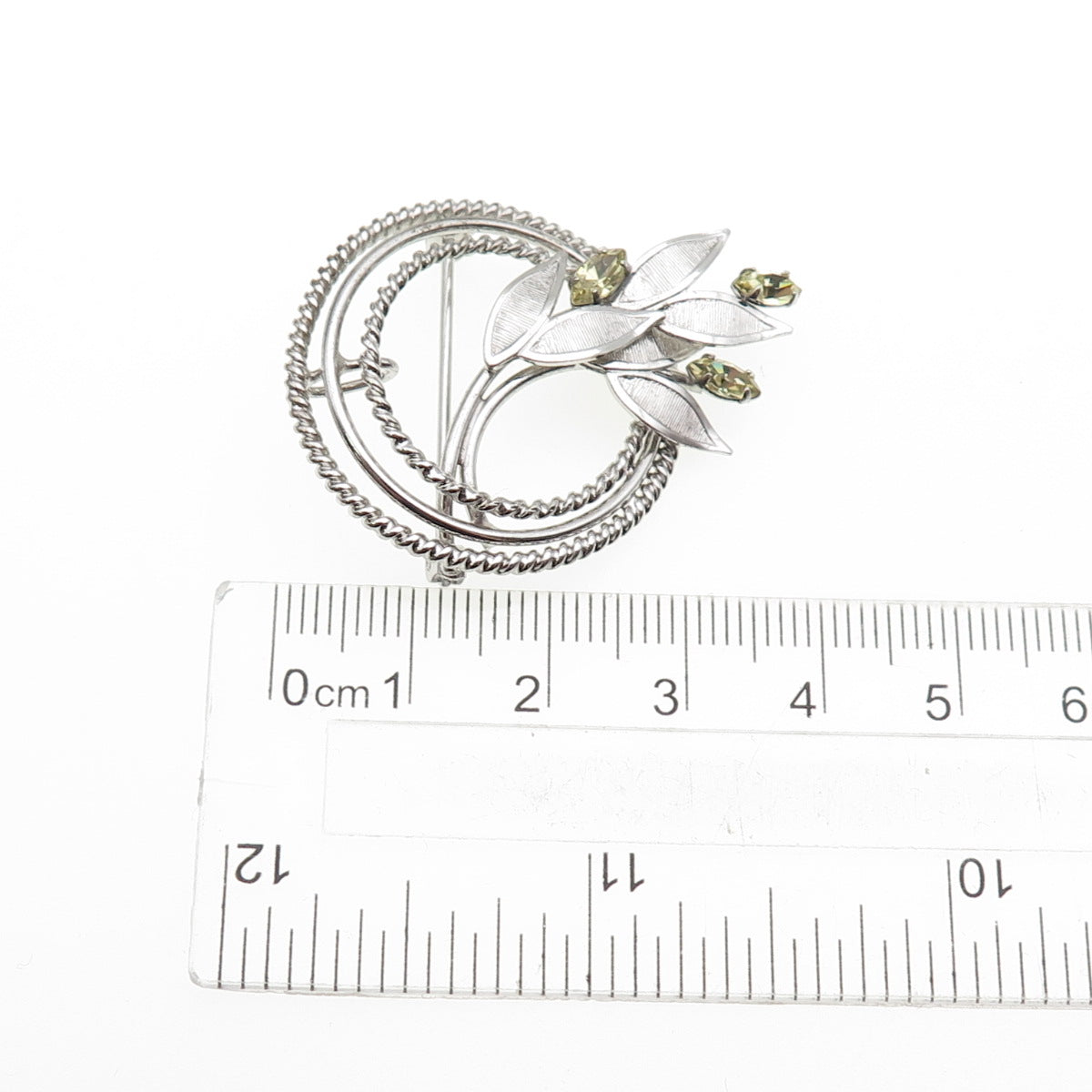 CARL ART Sterling Silver Antique Art Deco Canary Rhinestone Floral Pin Brooch