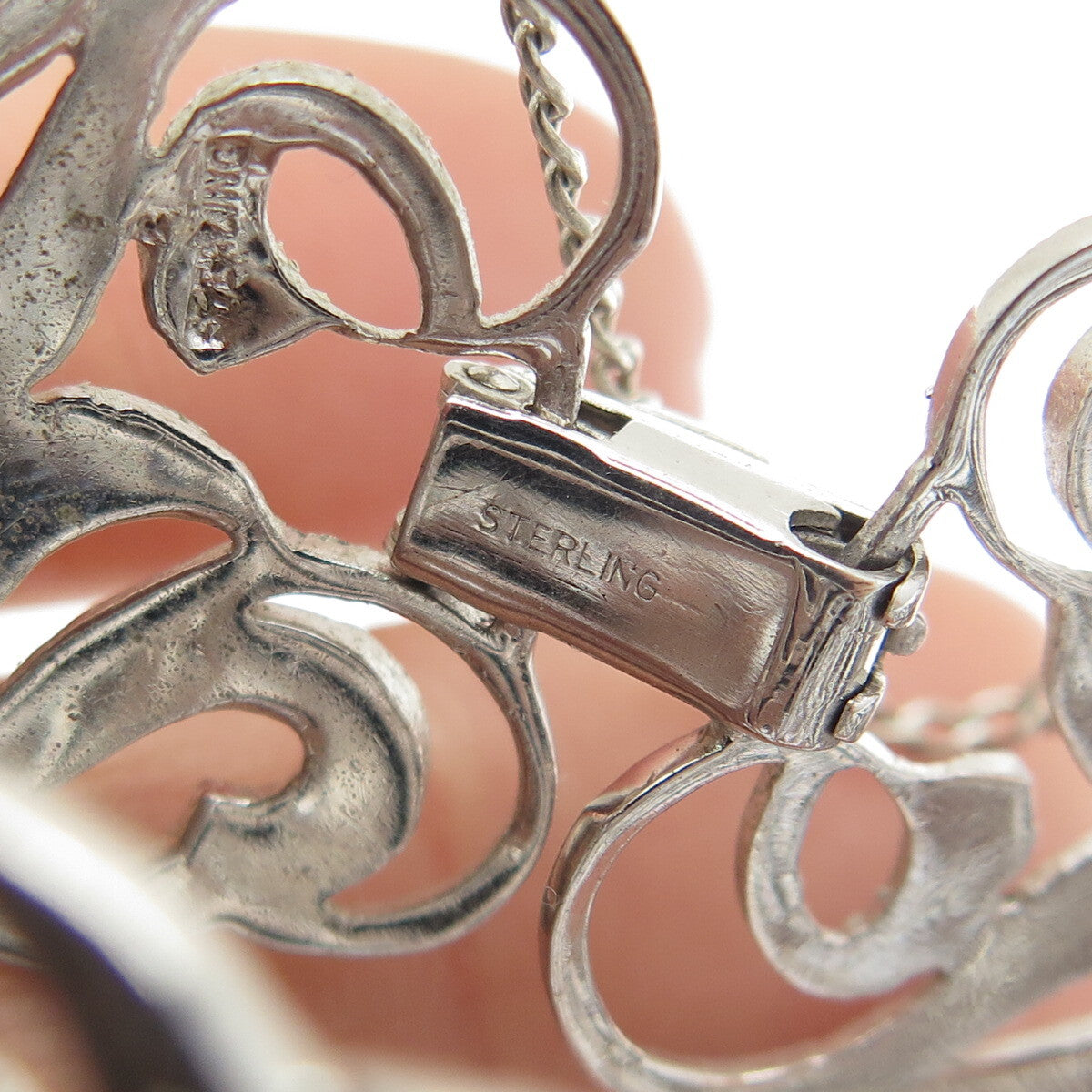 925 Sterling Silver Antique Art Deco Real Marcasite Ornate Bracelet 7.5"