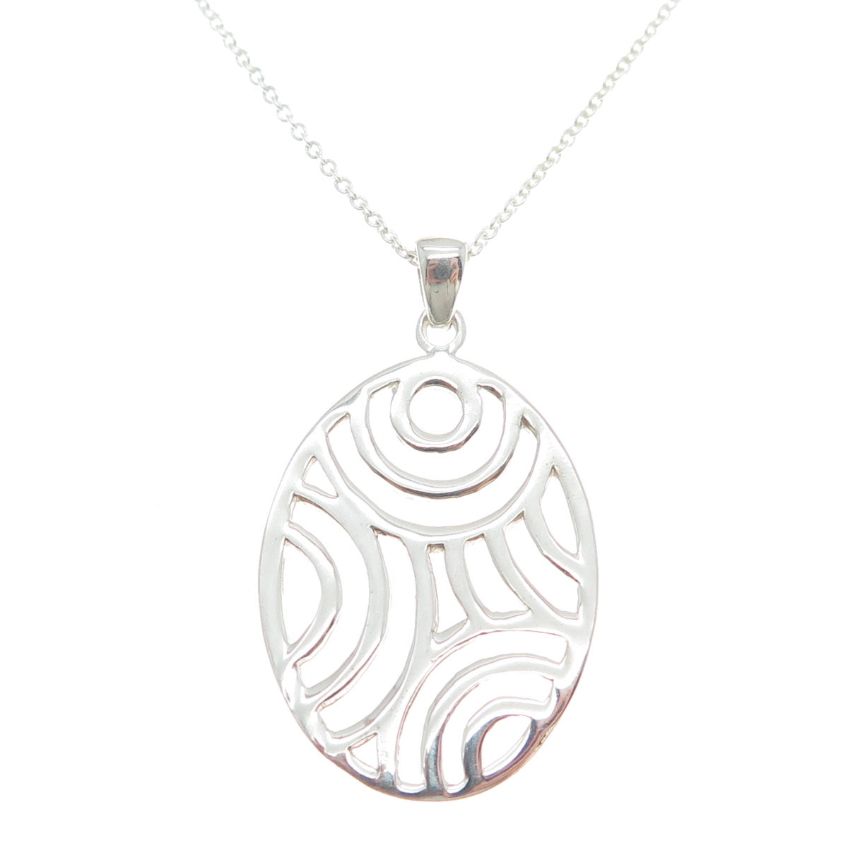 925 Sterling Silver Italy Modernist Ornate Oval Cable Chain Necklace 18"