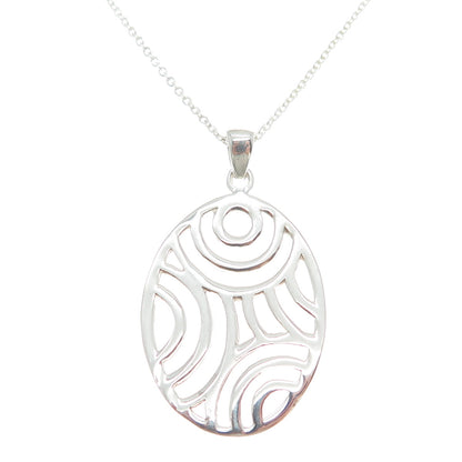 925 Sterling Silver Italy Modernist Ornate Oval Cable Chain Necklace 18"