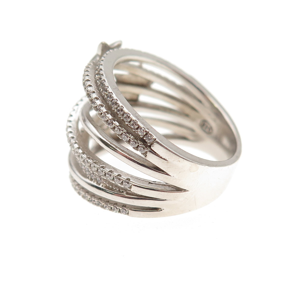 925 Sterling Silver Round-Cut C Z Star Multi-Row Ring Size 8