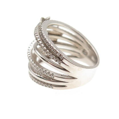925 Sterling Silver Round-Cut C Z Star Multi-Row Ring Size 8