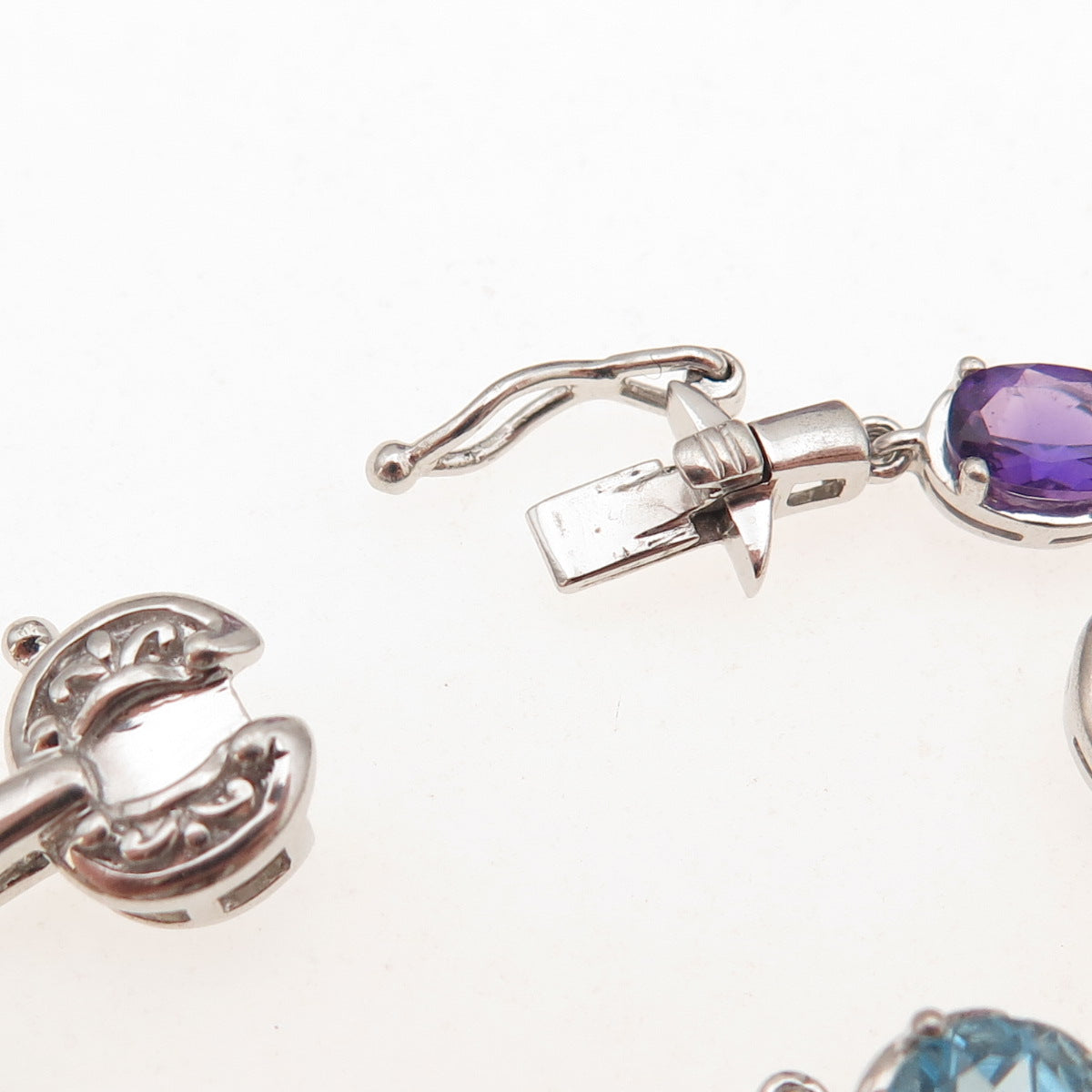 925 Sterling Silver Real Blue Topaz Amethyst Peridot & Citrine Bracelet 8"