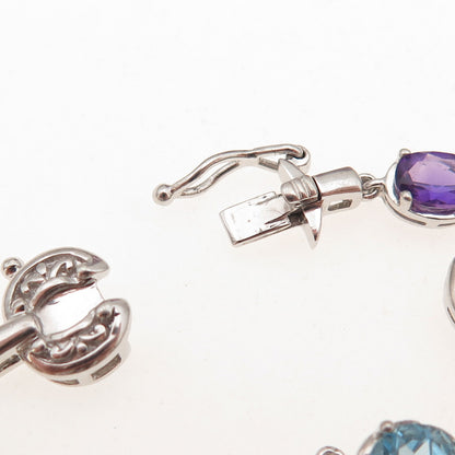 925 Sterling Silver Real Blue Topaz Amethyst Peridot & Citrine Bracelet 8"