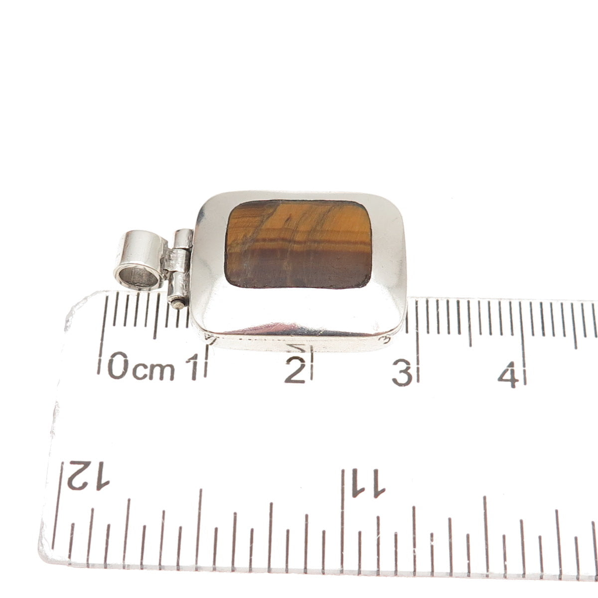 925 Sterling Silver Vintage Mexico Real Tiger Eye Modernist Charm Pendant #67