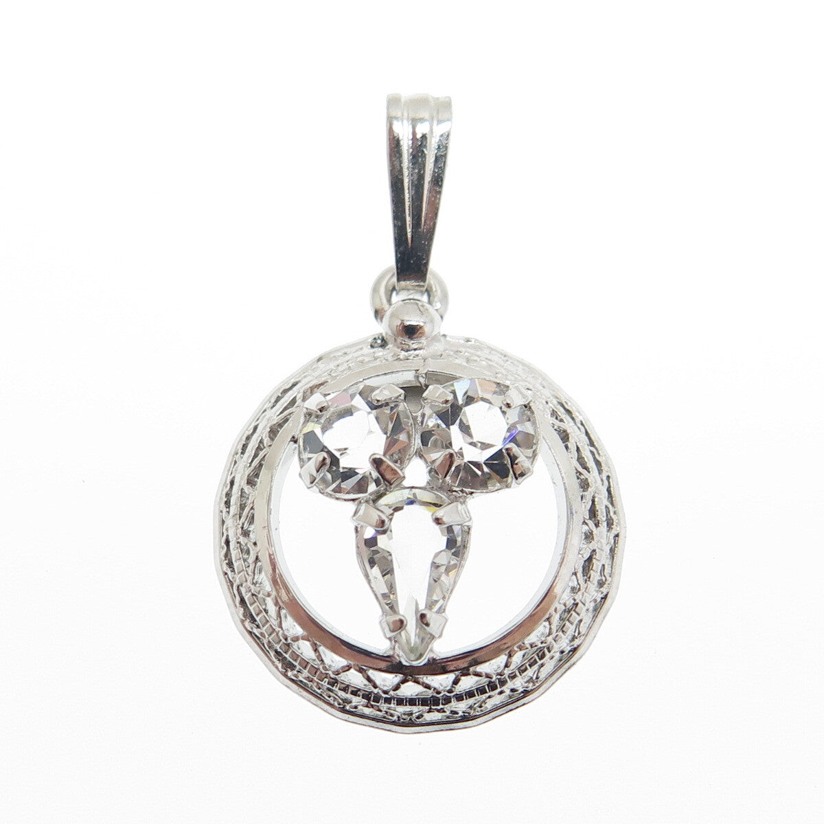SORRENTO 925 Sterling Silver Antique Art Deco Rhinestone Minimalist Pendant