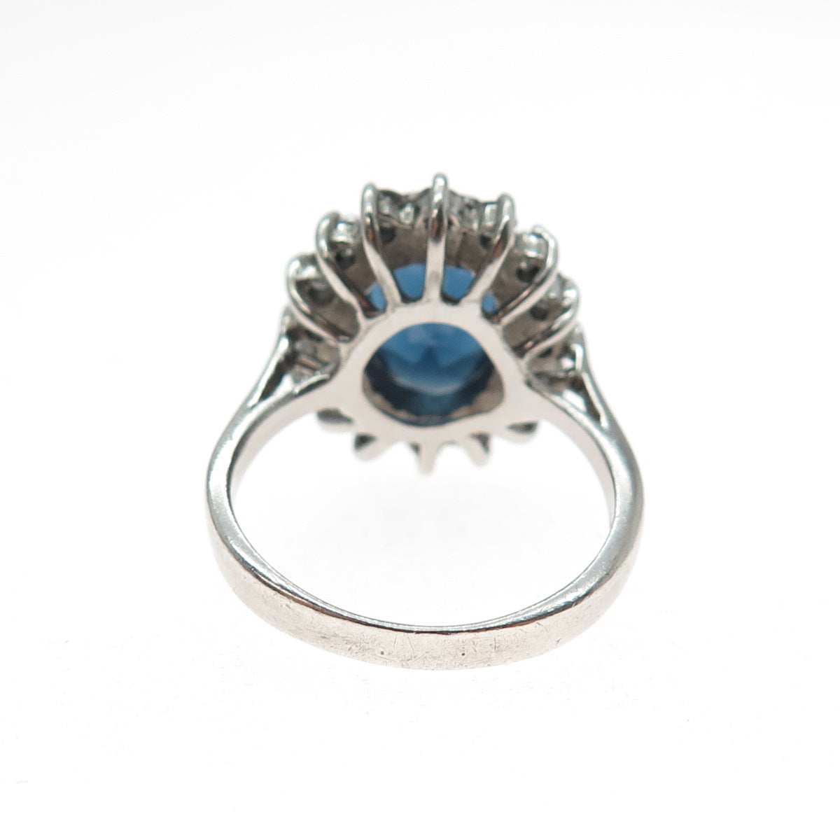 925 Sterling Silver Vintage Dark Blue & White C Z Bohemian Ring Size 8