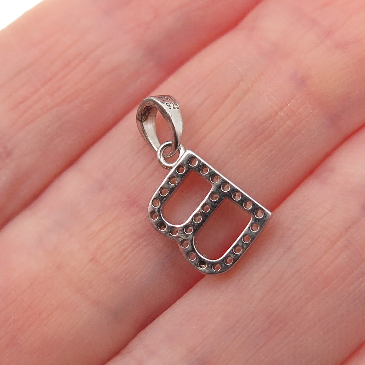 925 Sterling Silver Round-Cut C Z Letter B Initial Mini Charm Pendant