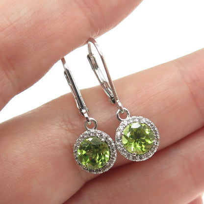 925 Sterling Silver Real Peridot Gemstone & C Z Dangle Earrings