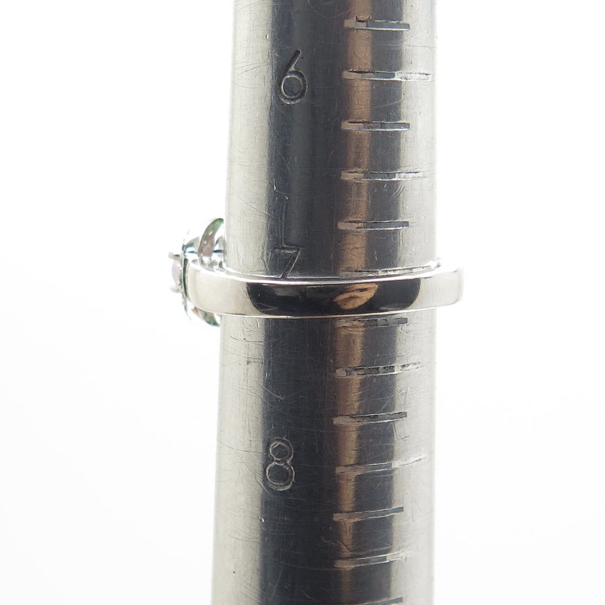 DSMK 925 Sterling Silver Real Opal White Topaz & Chrome Diopside Ring Size 7.25