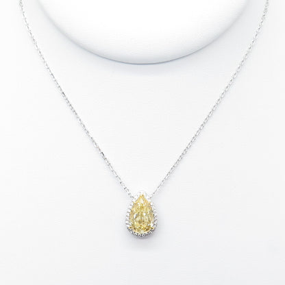 DSMK 925 Sterling Silver White & Canary C Z Teardrop Cable Chain Necklace 16-18"