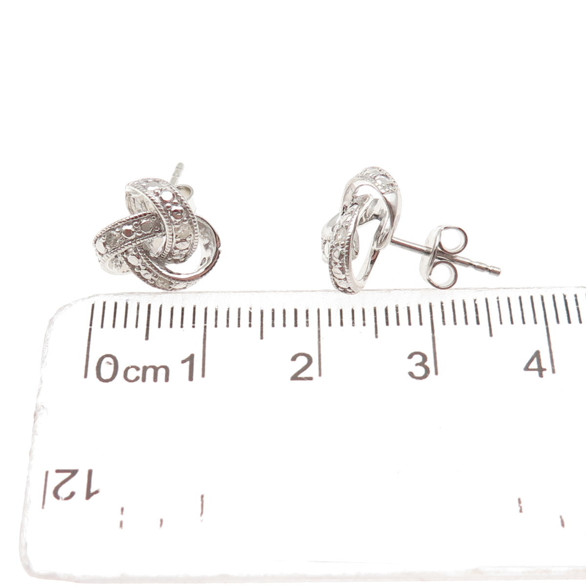 925 Sterling Silver Real Round-Cut Diamond Twisted Knot Stud Earrings