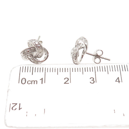 925 Sterling Silver Real Round-Cut Diamond Twisted Knot Stud Earrings