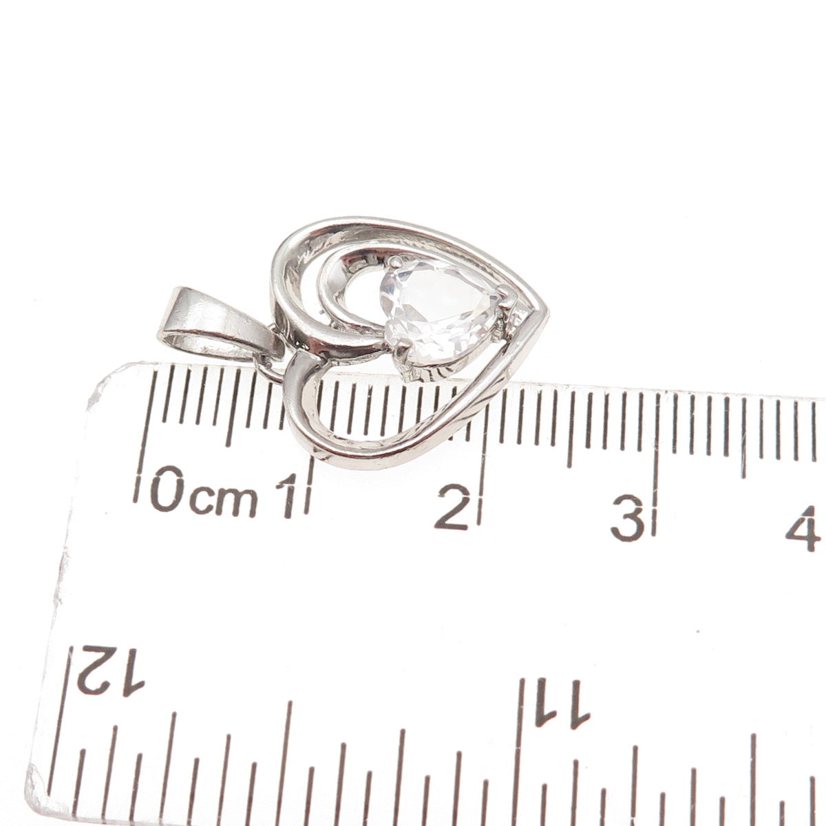 925 Sterling Silver Vintage Real White Topaz Heart Mini Charm Pendant