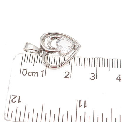 925 Sterling Silver Vintage Real White Topaz Heart Mini Charm Pendant