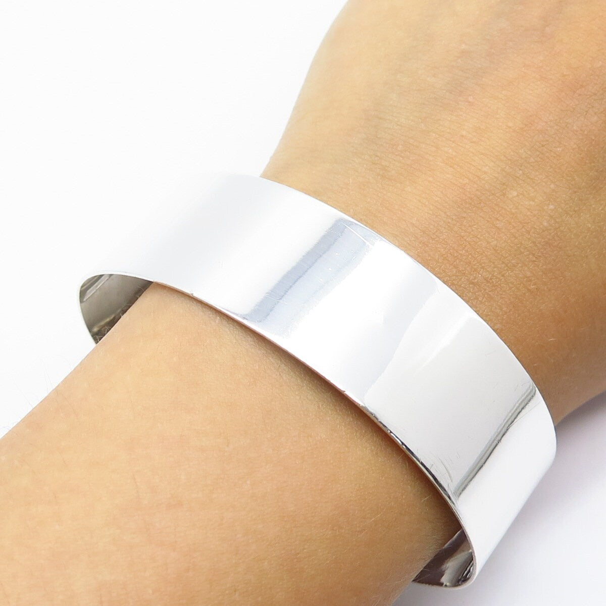 925 Sterling Silver Vintage Wide Bangle Bracelet 6.5"