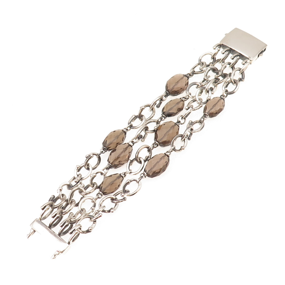 Michael Dawkins 925 Sterling Silver Real Smoky Quartz 4-Chain Bracelet 6.75"