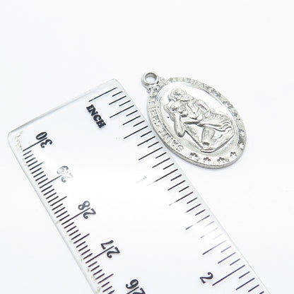 925 Sterling Silver Antique St. Christopher Religious Pendant