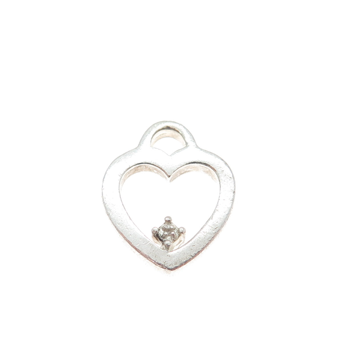 925 Sterling Silver Vintage Real Diamond Accent Heart Minimalist Charm Pendant