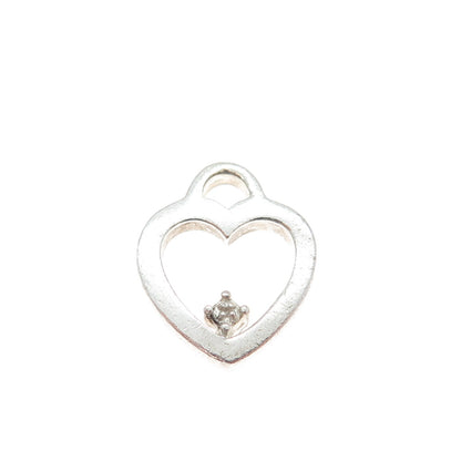 925 Sterling Silver Vintage Real Diamond Accent Heart Minimalist Charm Pendant