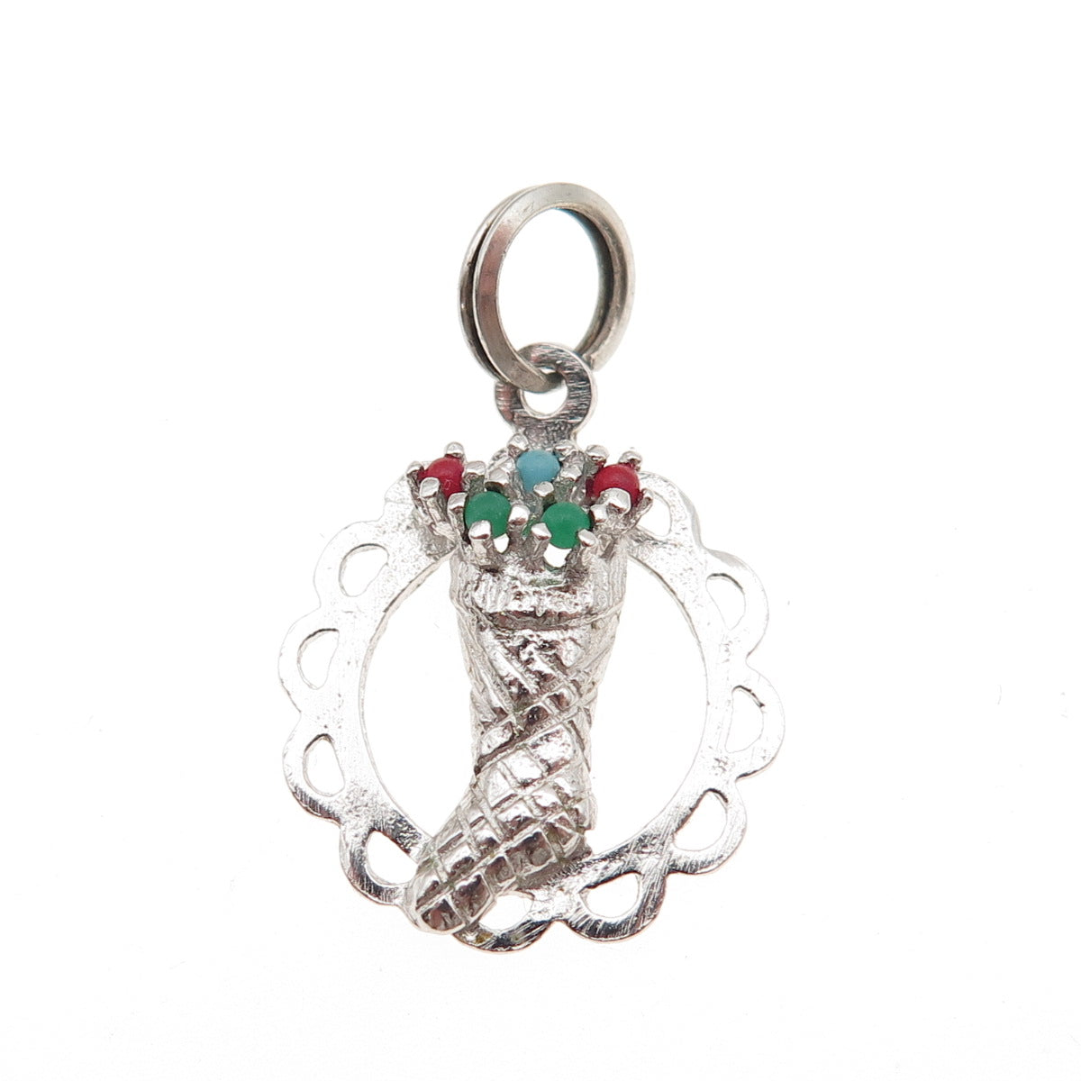 925 Sterling Silver Vintage Rhinestone Christmas Stocking Mini Charm Pendant