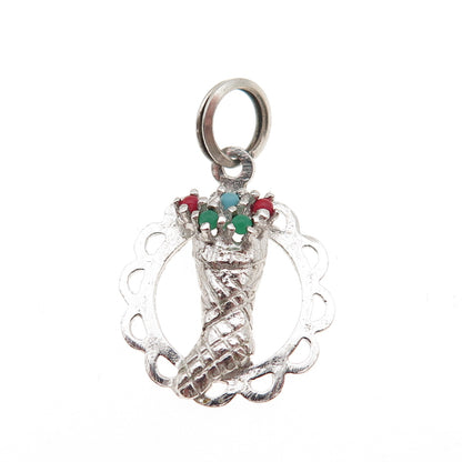 925 Sterling Silver Vintage Rhinestone Christmas Stocking Mini Charm Pendant