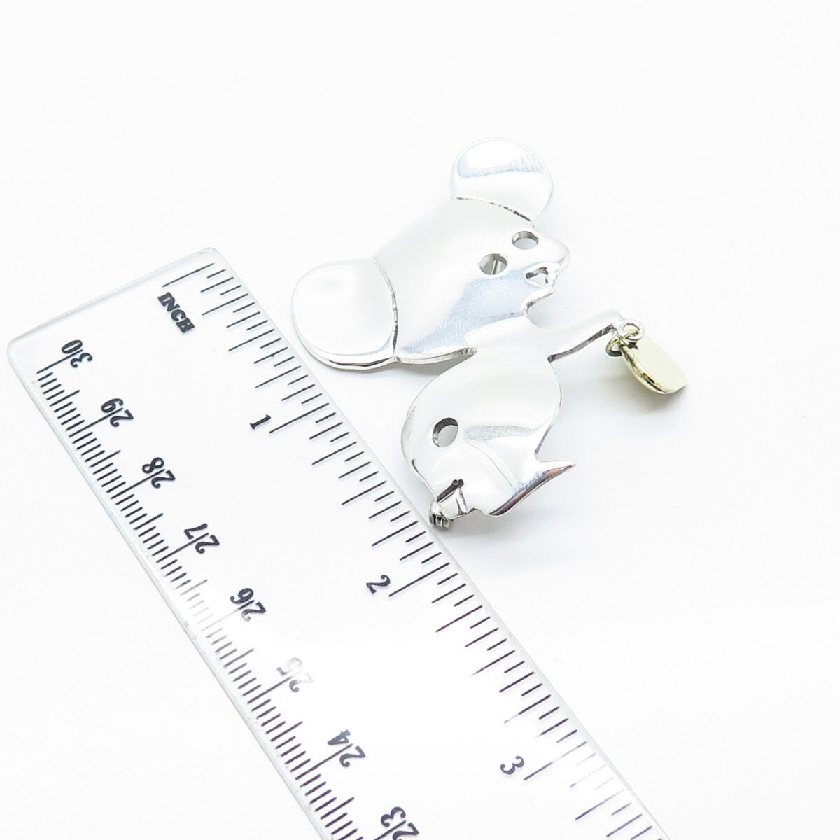 925 Sterling Silver 2-Tone Vintage Mexico Mouse & Heart Pin Brooch