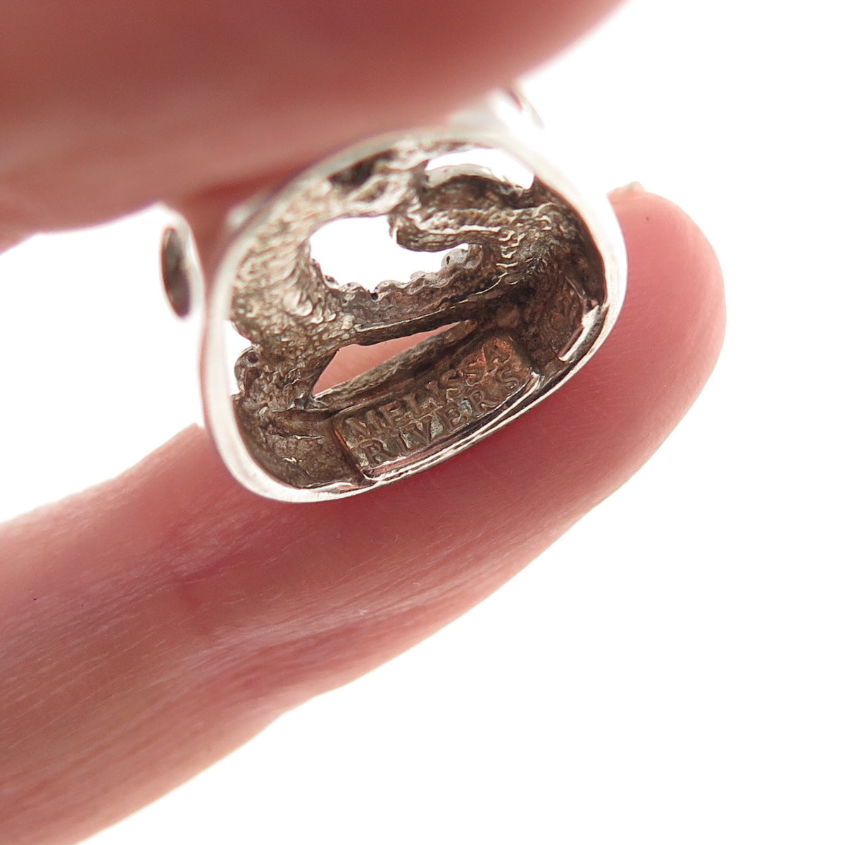 Melissa Rivers 925 Sterling Vintage Granulated Floral Slide Mini Charm Pendant