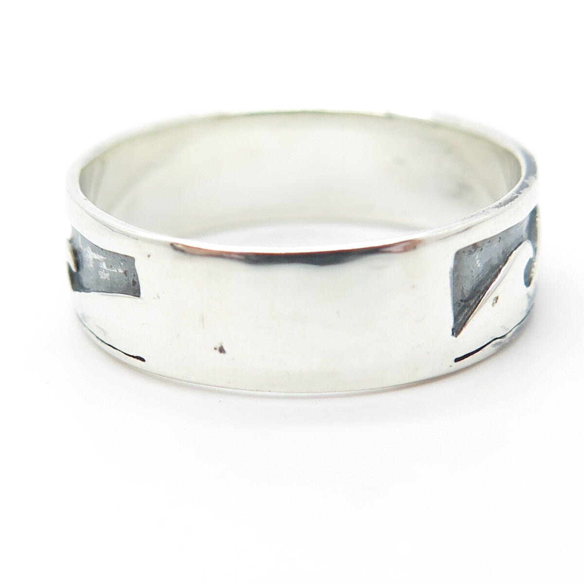 925 Sterling Silver Vintage Water Pattern Band Ring Size 12.5
