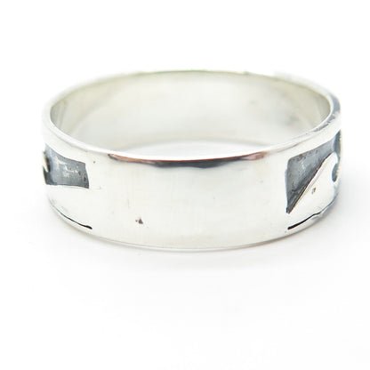 925 Sterling Silver Vintage Water Pattern Band Ring Size 12.5