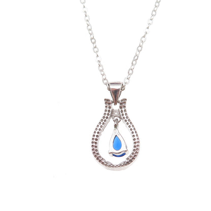 925 Sterling Silver Blue & White C Z Teardrop Cable Chain Necklace 18"