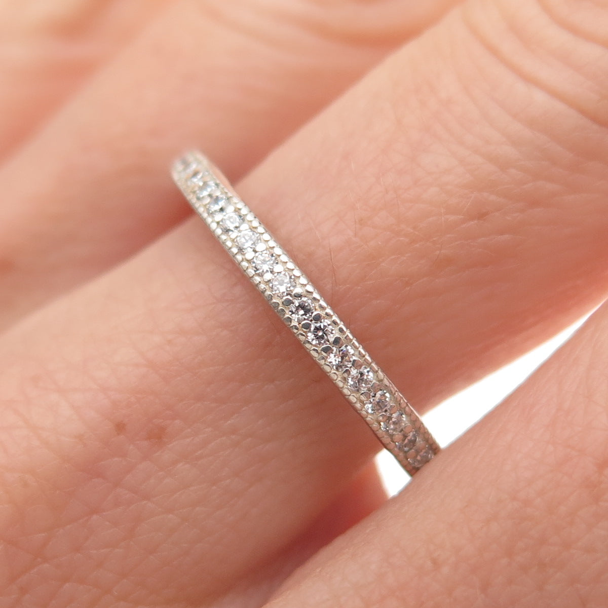 Pandora 925 Sterling Silver C Z Sparkle and Hearts Band Ring Size 9.25