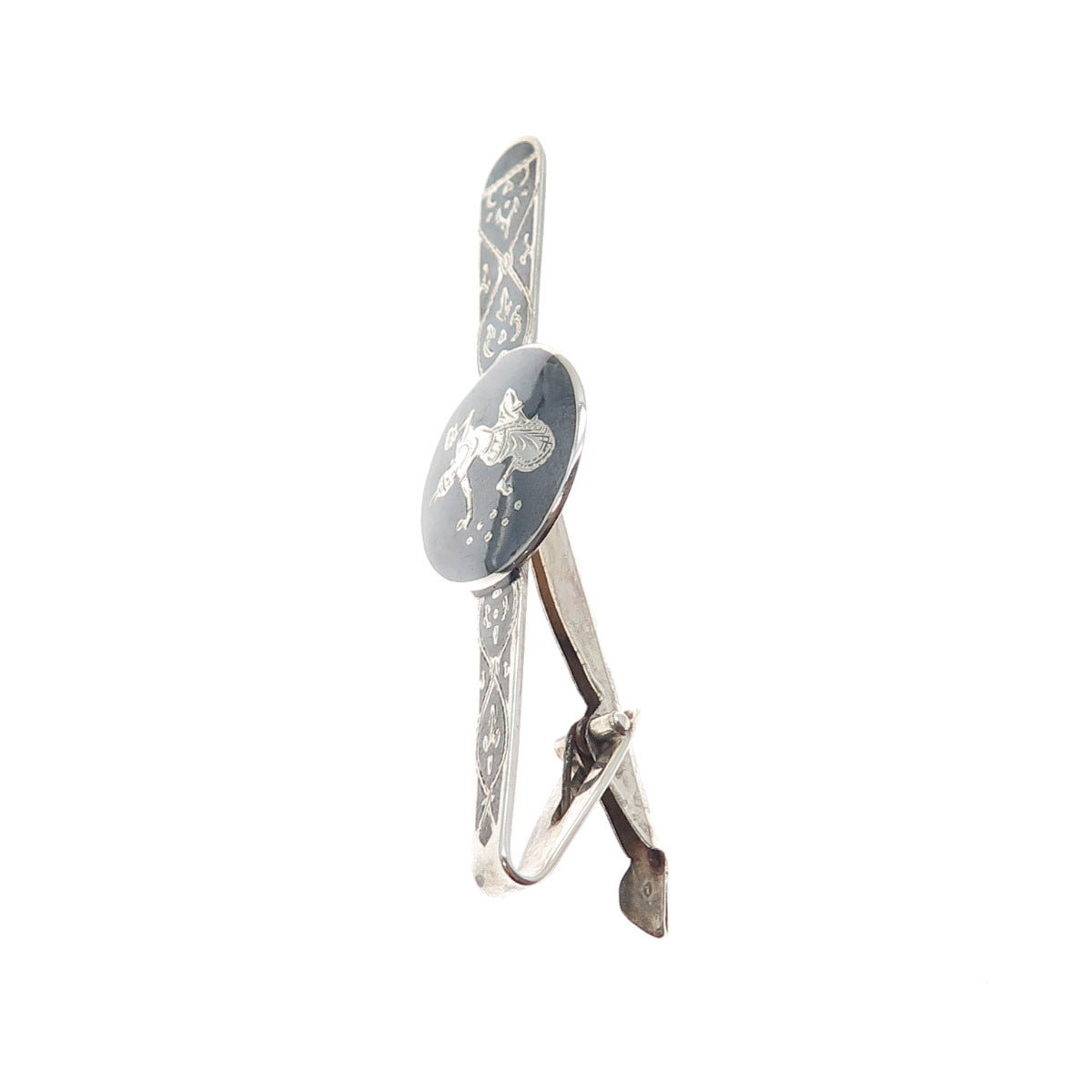 925 Sterling Silver Antique Siam Niello Hindu Goddess Tie Clip