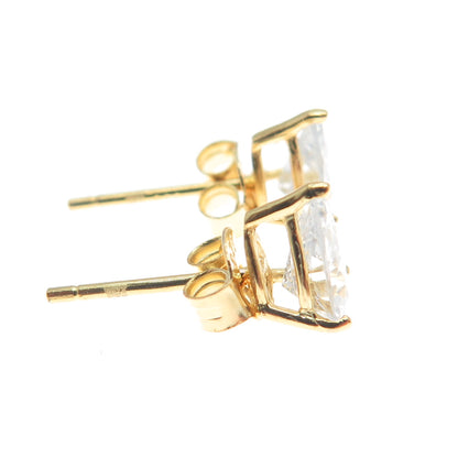 925 Sterling Silver Gold Plated Pear-Cut C Z Teardrop Stud Earrings