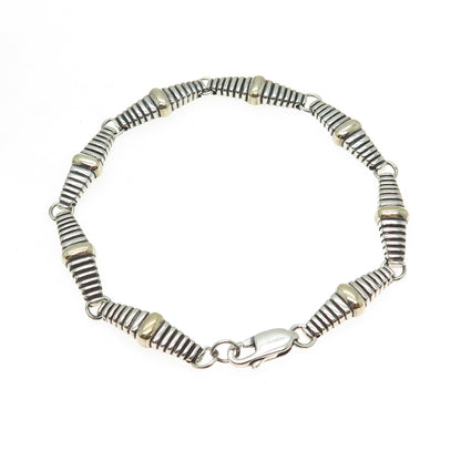 925 Sterling Silver 2-Tone Vintage Ribbed Bar Link Oxidized Bracelet 6.75"