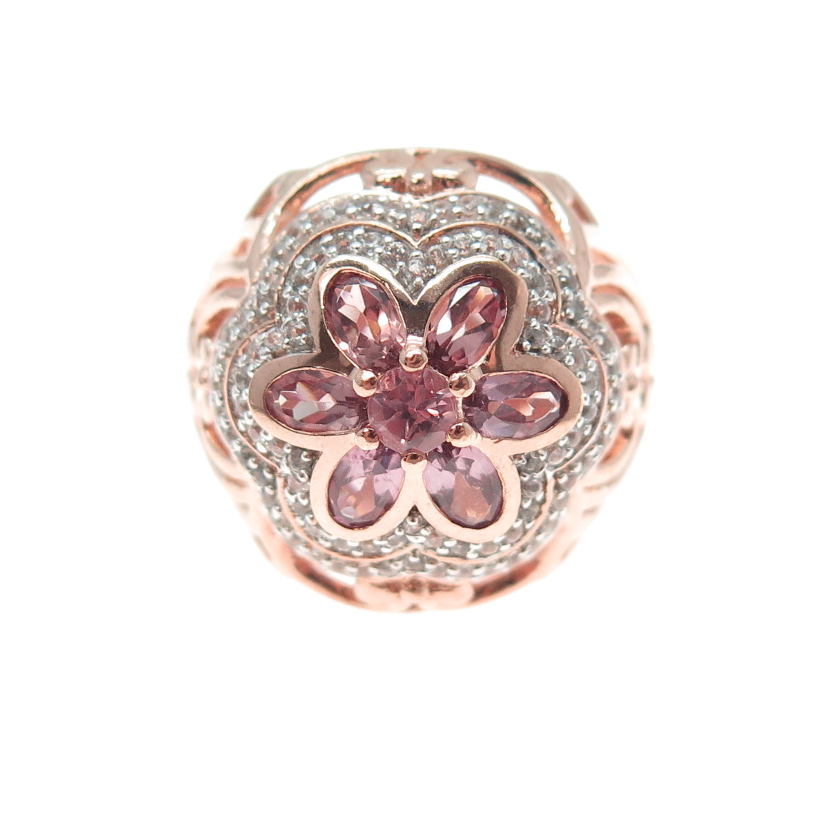 CHUCK CLEMENCY Sterling Silver Rose Gold Plated Amethyst & Topaz Ring Size 5.25