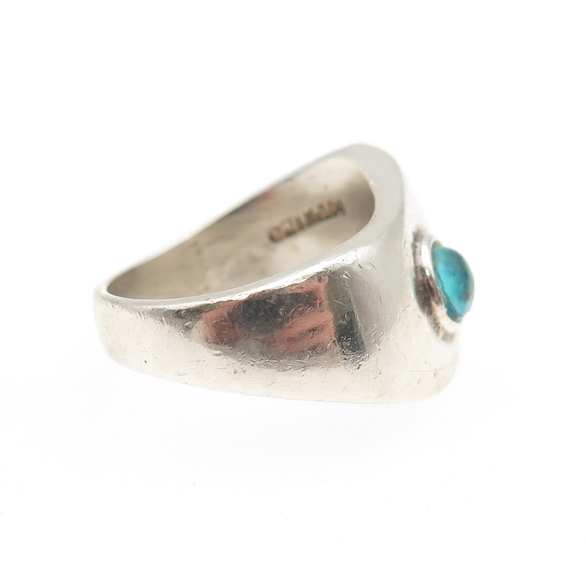 925 Sterling Silver Vintage Mexico Real Apatite Modernist Ring Size 7